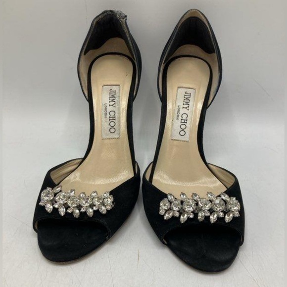 Jimmy Choo Black Suede Crystal Embellished Sandal Heels Pump Sz 36.5 us 6 - Picture 1 of 7